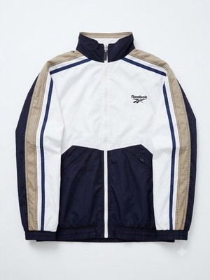 Vintage Reebok Track Jacket Men's Size XL White Navy Blue Colorblock Windbreaker