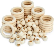 Set of 50 Wooden Beads and 30 Rings for Macrame and DIY Crafts