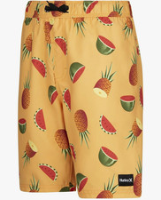 Hurley Boys' Fruit Slice Print Pull-On Swim Trunks, Nectarine Size L 14-16