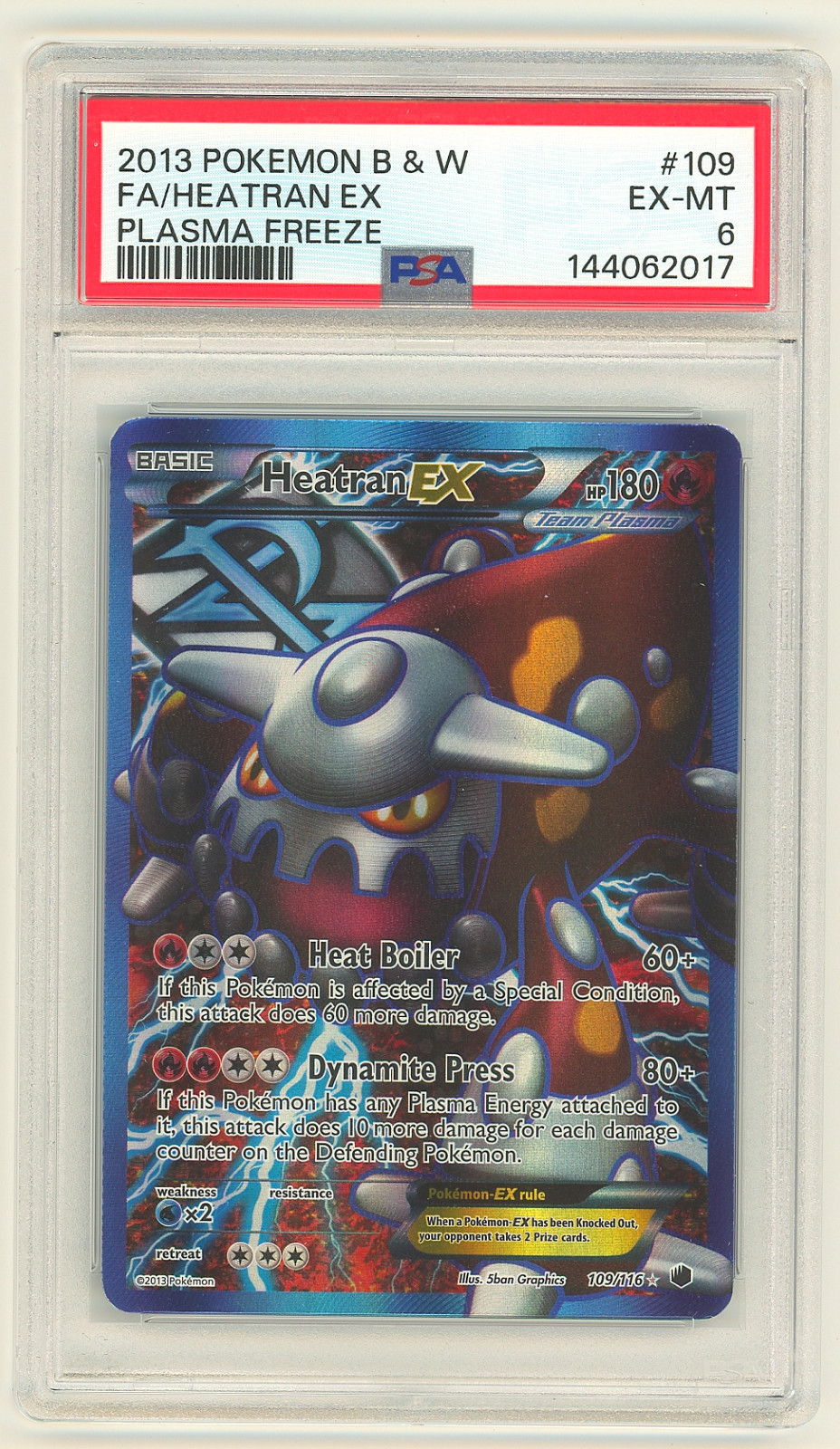2013 POKEMON B & W PLASMA FREEZE #109 FULL ART HEATRAN EX PSA 6 FRESHLY GRADED