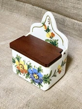 Antique Floral Porcelain scatola di sale Salt box ITALY