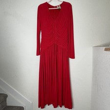 Farm Rio Long Sleeve Draped V Neck Maxi Dress XL Red Ruched