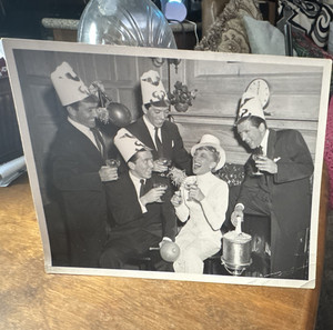 Vintage Black & White Documentary Photograph Men Women Party Group Landscape