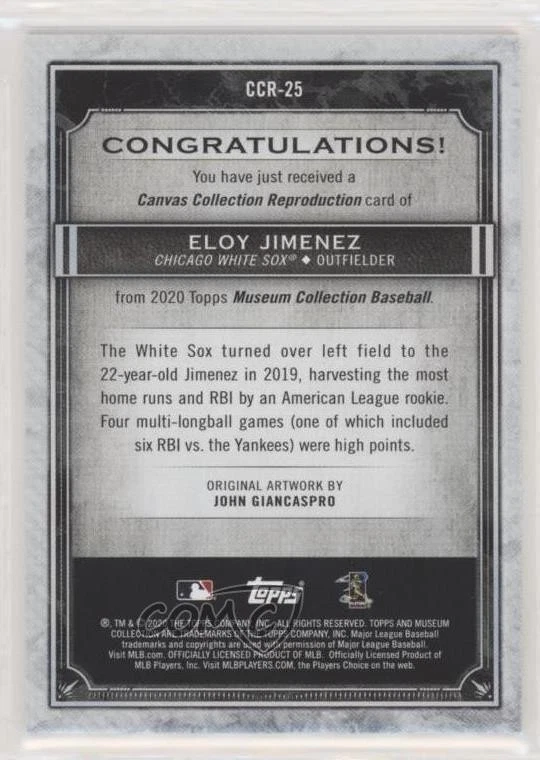 2020 Topps Museum Collection Canvas Reproduction Eloy Jimenez #CCR-25 - Image 2 of 2