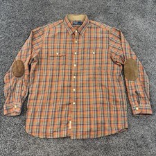VTG POLO COUNTRY Ralph Lauren Lieghtweight Flannel Shirt Elbow Patches XL READ
