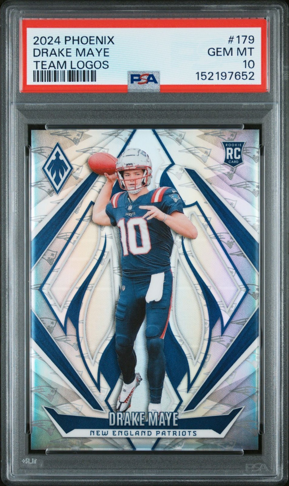 2024 Panini Phoenix Drake Maye #179 Team Logos /299 PSA 10 Rookie Patriots