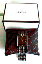Men's Bulova Diamond Accent Two-Tone Watch Square Black Dial Model: 98E108