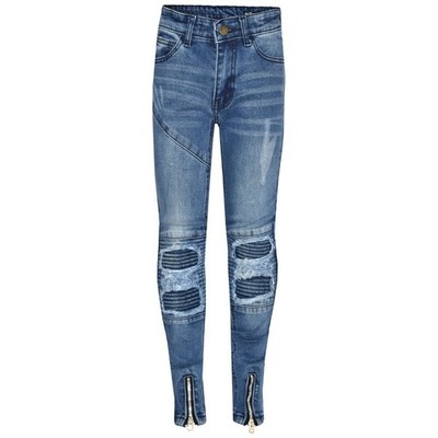 Kids Girls Stretchy Jeans Mid Blue Ripped Drape Panel Denim Pants Trouser 5-13Yr
