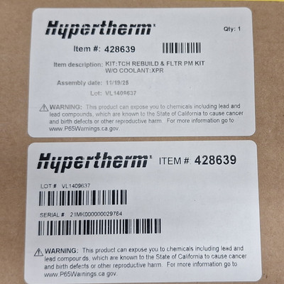Hypertherm 428639 XPR Plasma Cutter Torch Rebuild & Maintenance Kit
