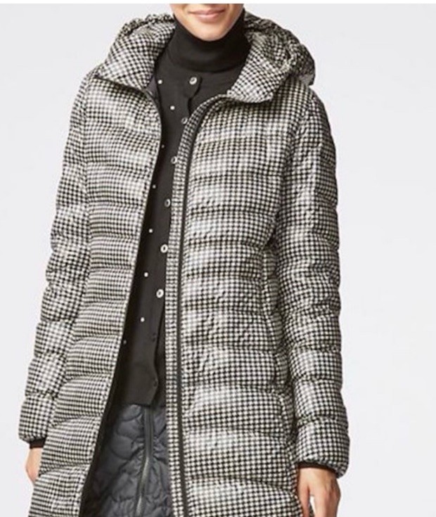 UNIQLO womens S ultra Light Long DOWN COAT houndstooth PUFFER JACKET Hood image 3