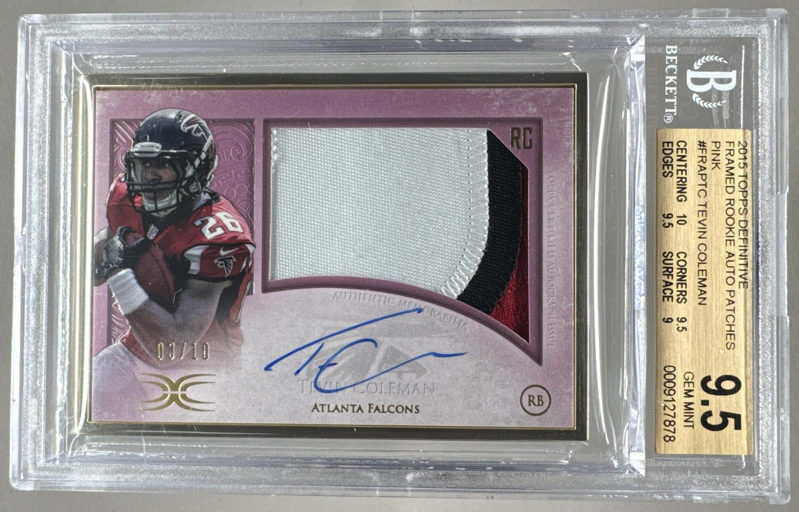 Tevin Coleman Topps Definitive Rookie Autograph #TC Pink