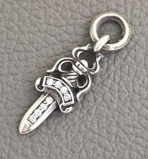 Chrome Hearts #5 Dagger Charm Pave Diamond Silver Necklace Top