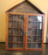 Vintage MY COLLECTION Wood Display Cabinet Wall Mount Curio Shadow Box Glass doo