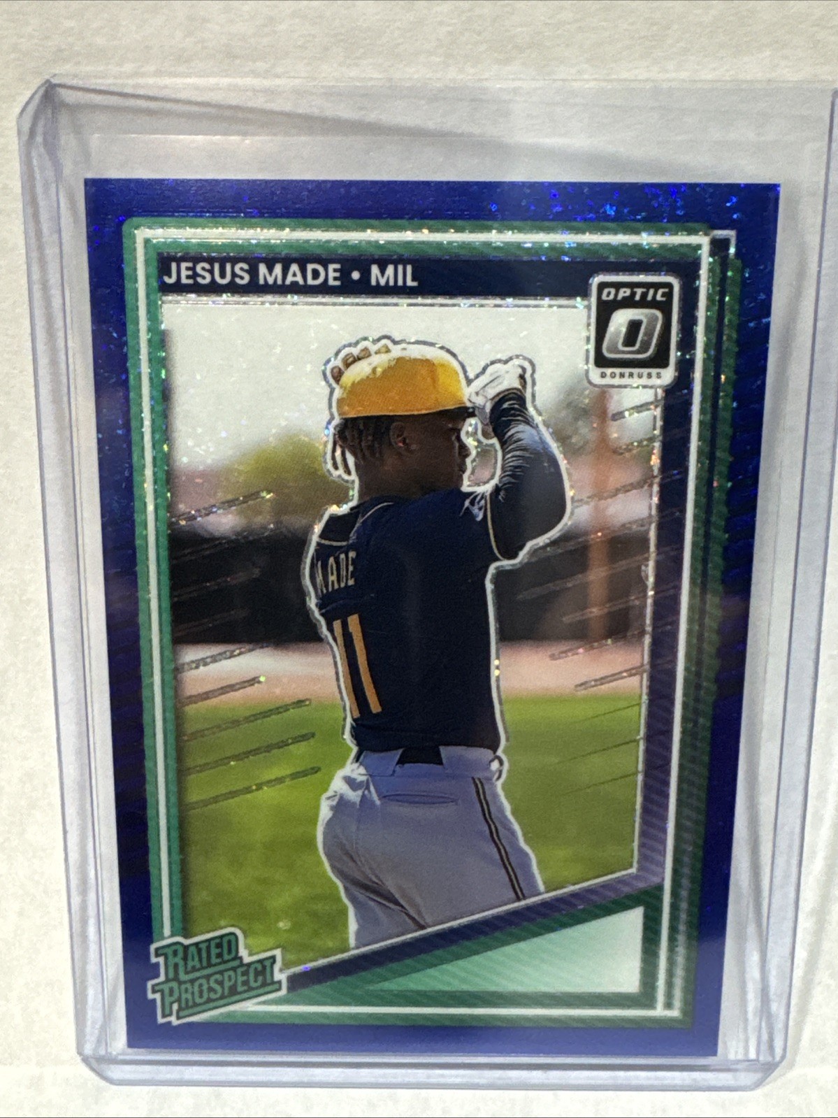 JESUS MADE 2025 Donruss Optic #162 Blue Sparkle FOTL Prizm #'d /8 Rated Prospect