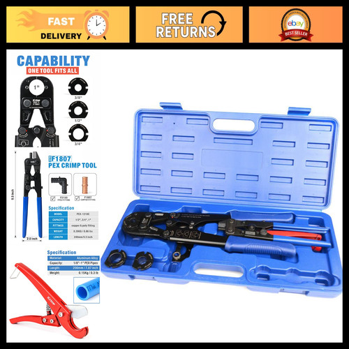 PEX Crimper Tool Kit with Quick Change Jaws, Tubing Cutter & Go/No-Go Gauge