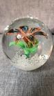 Ferro & Lazzarini Murano Flower Orange Blue Controlled Bubble Paperweight