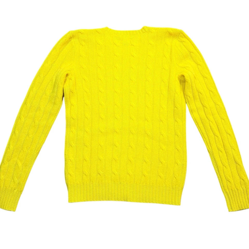 Suéter Ralph Lauren para mujer 100 % cachemir tejido con cable amarillo talla pequeña Foto 3 de 4