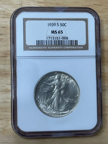 1939-S Liberty Walking Half Dollar Silver 50C NGC MS65 Certified US Coin