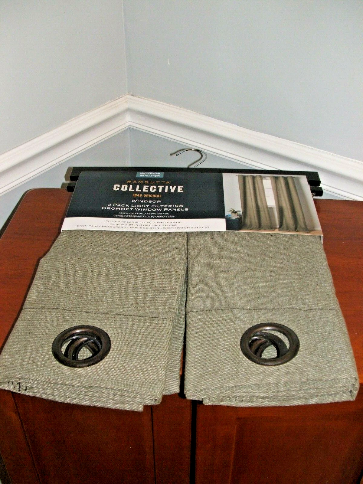 NWT Wamsutta® Collective Windsor 2-Pack 63-Inch olive grommet top Curtain Panels