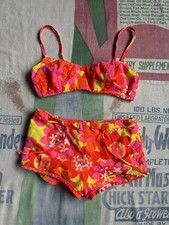Vintage 60  s High Tide Neon Floral 2 Pc Bikini Set Size Small Hippy Boho