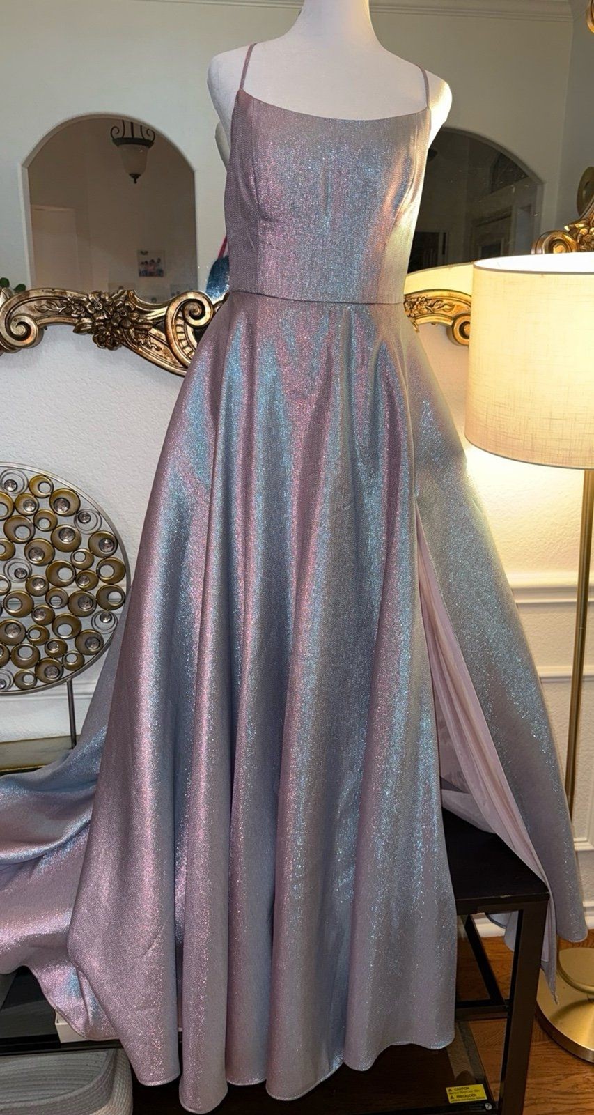 B. Smart Iridescent Shimmer Fit & Flare Dress Size 11 Juniors Pink Silver Formal
