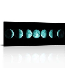 XLarge Blue Moon Phases Canvas Wall Art Abstract Space Black Pictures for Hom...