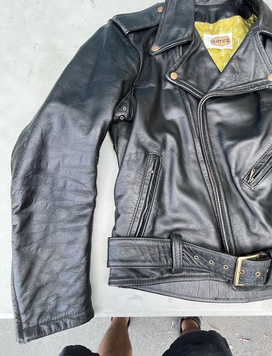 Vintage Bates Highwayman Black Leather Motorcycle Biker Jacket