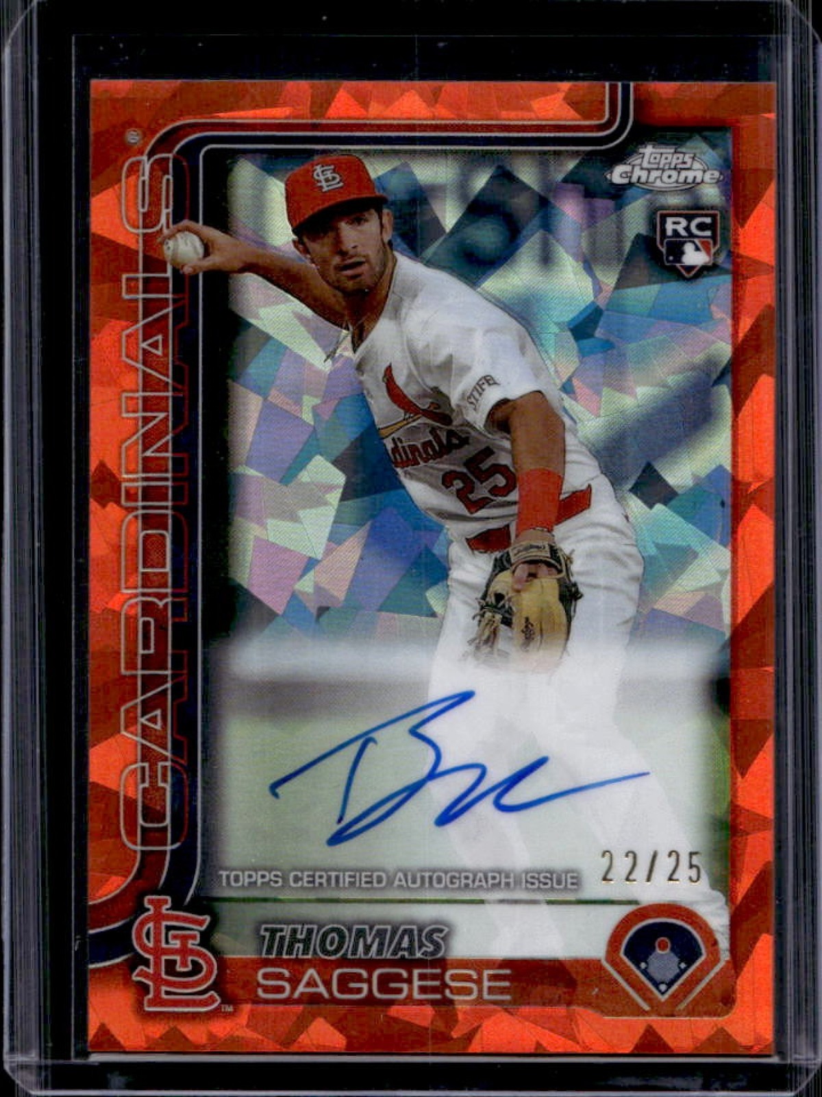 2025 Topps Chrome Sapphire Thomas Saggese Rookie Auto RC Orange Refractor #/25