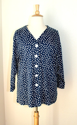 VTG 33 DOVER STREET Knit Jacket Cardigan Plus Sz. 18W Blue White Polka Dot  #04