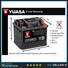 Battery fits JAGUAR I-PACE F-PACE 2.0 3.0 2.0D 3.0D 2018 on Yuasa 063 360A 40Ah