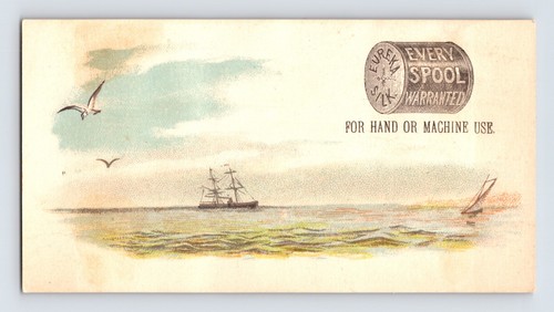 Eureka Silk Ocean Ship Seagulls Thread 1890s Trade Card 2.75 x 5.5