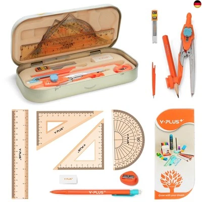 YPLUS Mathematik-Geometrie-Set mit Lineal, Winkelmessern, Protraktor,