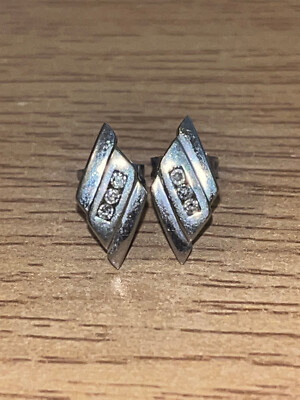 Vintage Ohrstecker komplett gepunzt 9 kt Weißgold Diamant