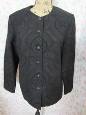 ALFRED DUNNER, WOMEN'S BLACK POLY LONG SLEEVED 6 BUTTON PAISLEY BLAZER, SZ 10