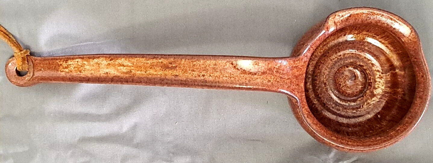 Vintage Stoneware Pottery Ladle Drip Glazed Redish Brown 10" Holds 7 oz! NICE!