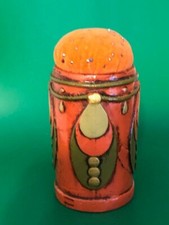 1970'S FITZ AND FLOYD PIN CUSHION MCM VINTAGE ORANGE & GREEN PINCUSHION