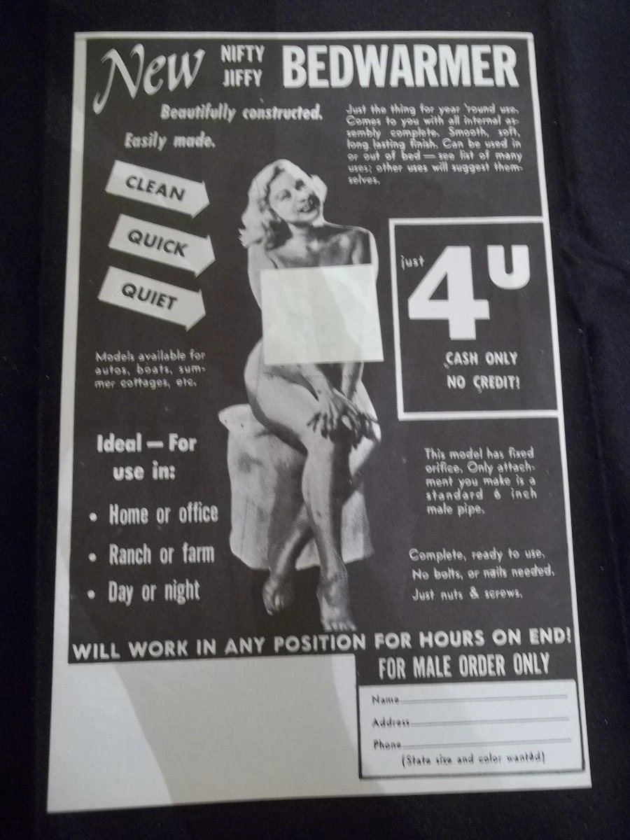 VINTAGE PRINT AD FOR MALE ORDER SEX DOLL NIFTY JIFFY BEDWARMER MAIL ORDER  FORM | eBay