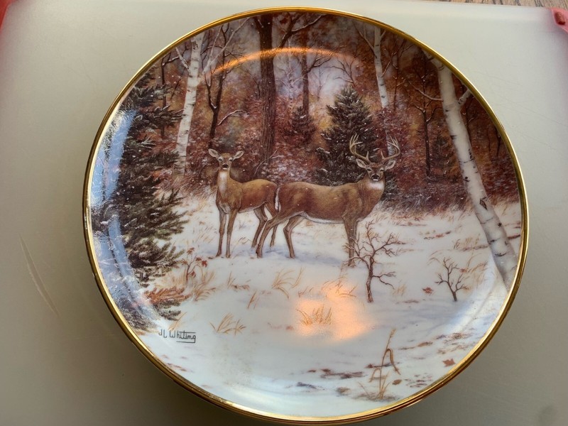 In Winter Woods by J L Whiting Collectable Plate Limited Edition Deer Buck Doe