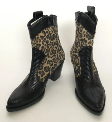 Alberto Zago Women Shoes Size 38 Western Boots NIB Leopard Tejus Nero Ankle Boot