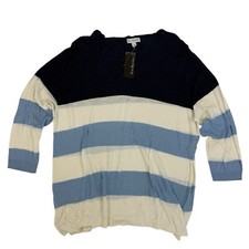 NWT Kim Rogers Blue White Striped V-Neck Sweater Sz XXL 2XLCotton Rayon $48