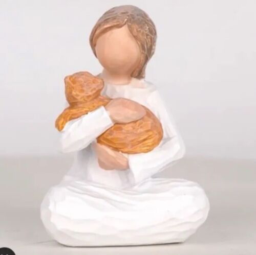 Young Girl & Her Cat Figure Statue Tabby - Reminiscent Of Willow Tree Memorial - 第 1/3 張圖片