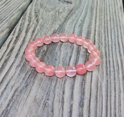 Natural Strawberry Quartz Beaded Crystal Stretch Bracelet w/ 10mm Beads, 7 1/2''
