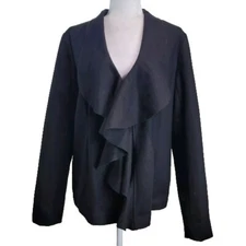 Simply Vera Vera Wang Womens Black Wool Long Sleeve Ruffle Front Jacket Large 