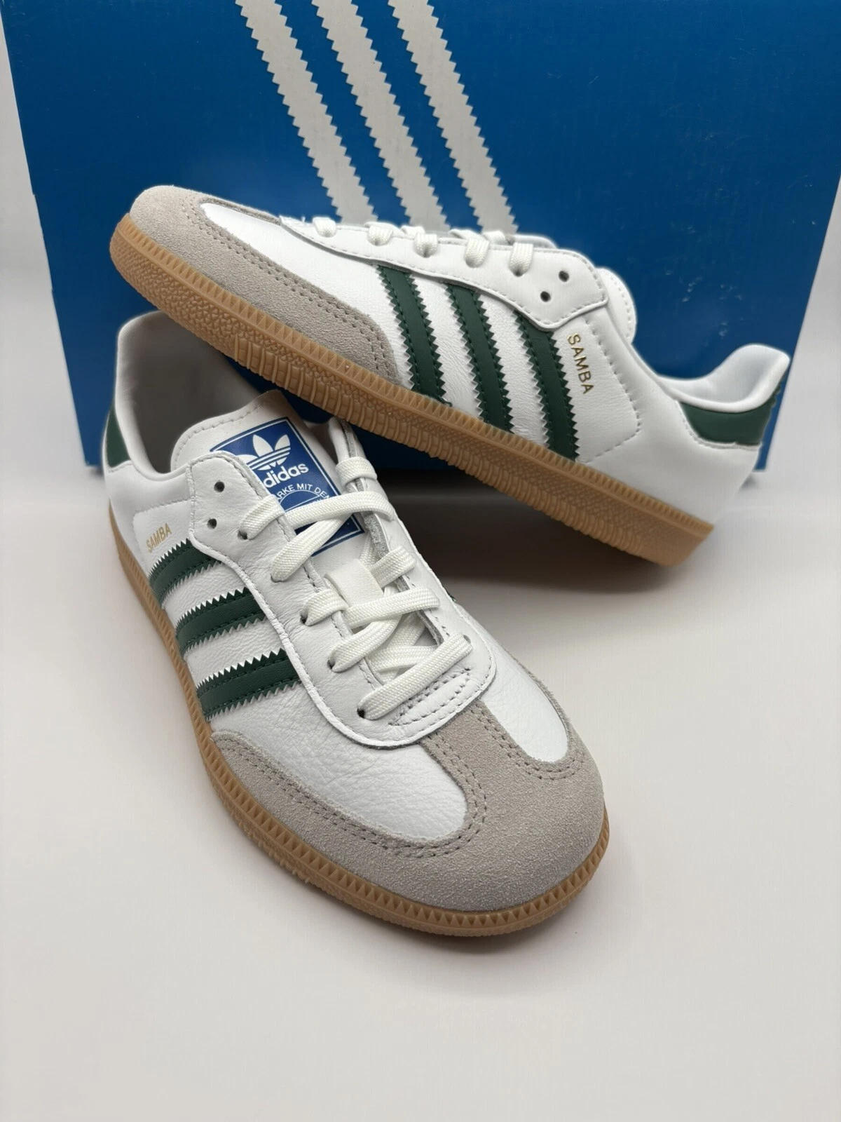 Nuove scarpe Adidas unisex bambini taglia 1 Samba OG bianche collegiali gomma verde IE1334