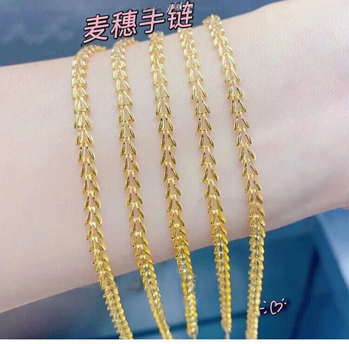 Solid 18K Yellow Gold Pure Au750 Wheat Chain Link Bracelet Bangle 6.5+1.2inch - Picture 7 of 10