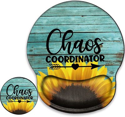 Chaos Coordinator Mouse Pad Set - 4-in-1 Memory Foam Wrist Support With Coaster