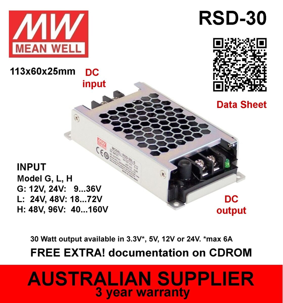 MeanWell RSD DC-DC converter 30W 60W 100W 150W 200W 300W 500W 5V 12V 24V  48V DC