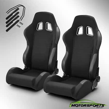 1 Pair Universal Black Pineapple Fabric/PVC Leather Easy Reclinable Racing Seats
