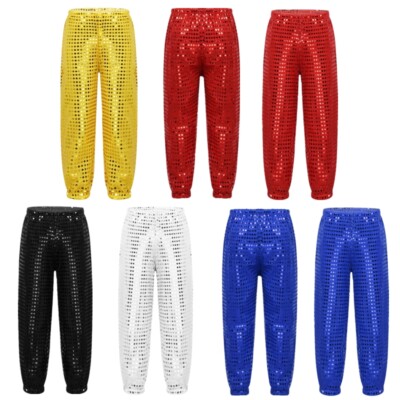 DE Kinder Jungen Mädchen Pailletten Hose Hip-Hop Jazz Casual Sport Hosen 98-140