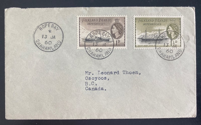 1960 Hope Bay Falkland Islands Cover To Osoyoos Canada